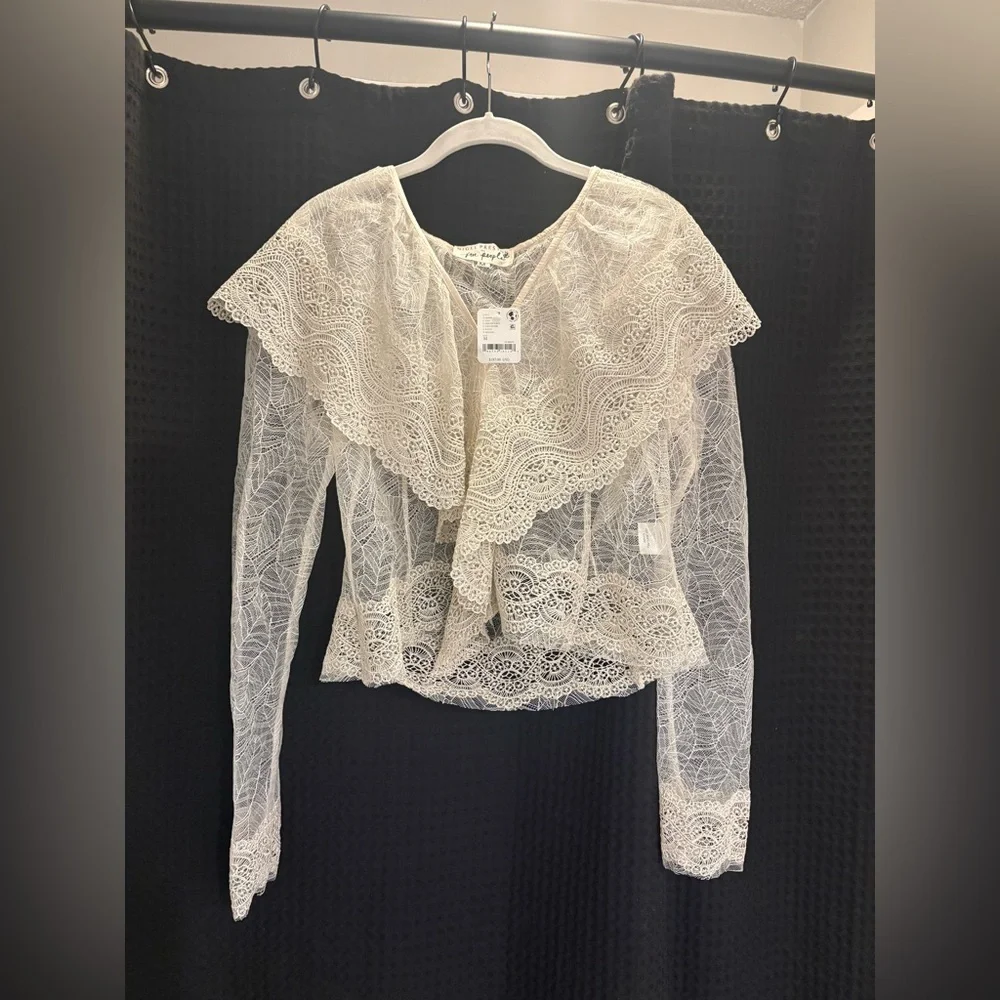 Free People Nigel Preston Victorian Lace Blouse Cream Lace Medium NWT